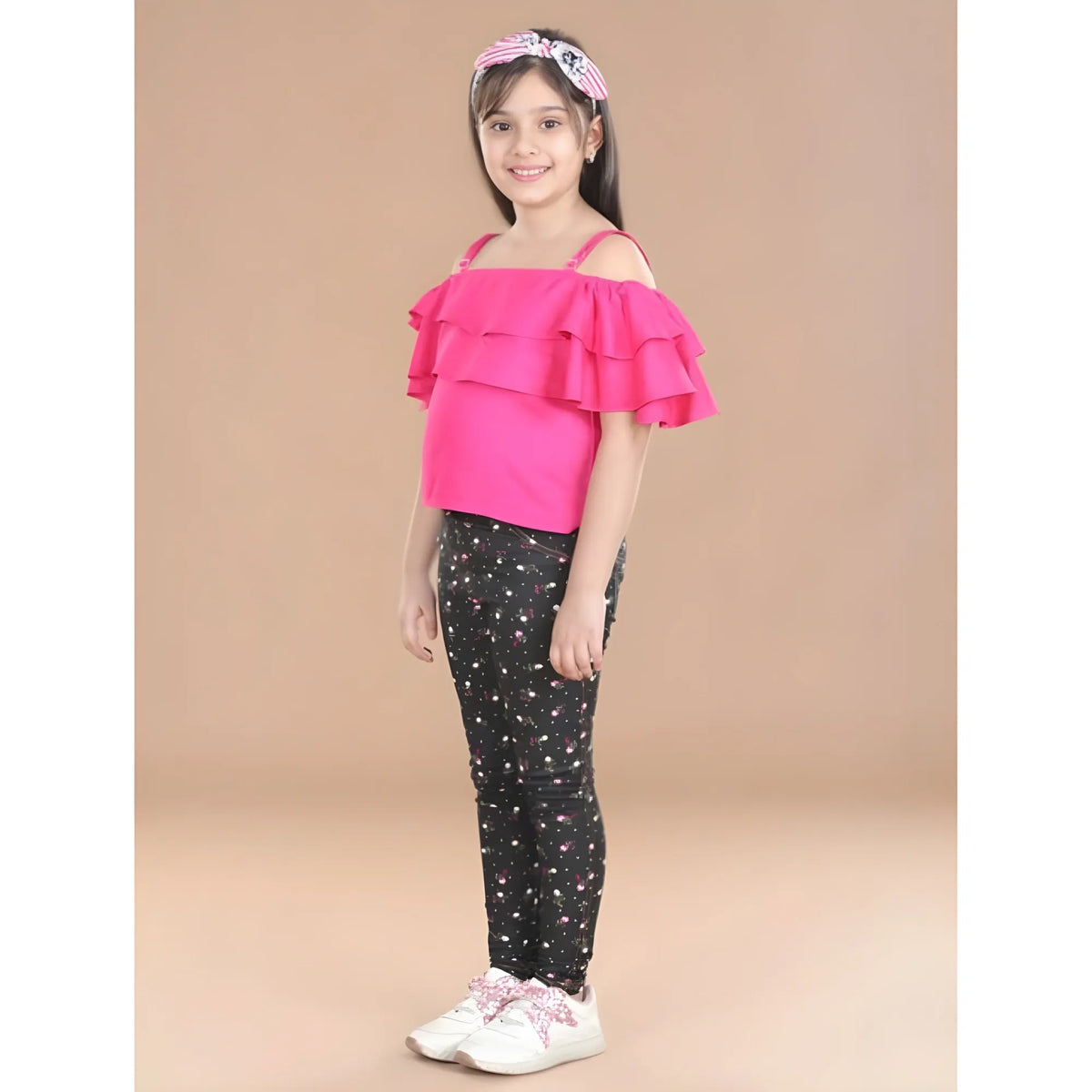 Girl's Cotton Floral Elasticated Jegging And Top Set (pink) | Kids Signature Collection