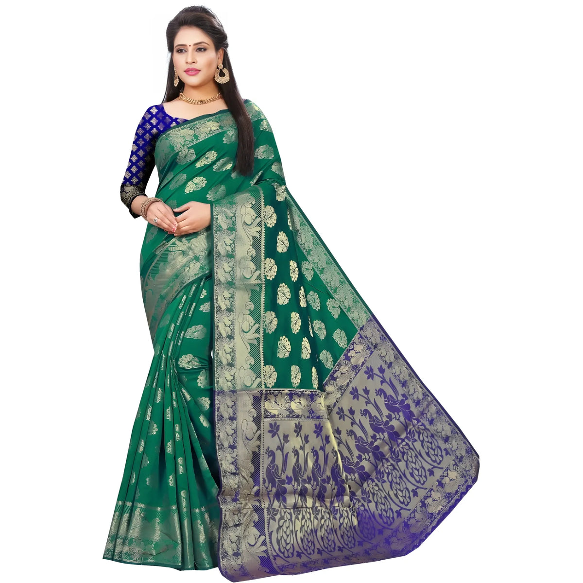 Women's Jacquard Woven Saree With Unstitched Blouse 5.5mtr (green) | Women Signature Collection