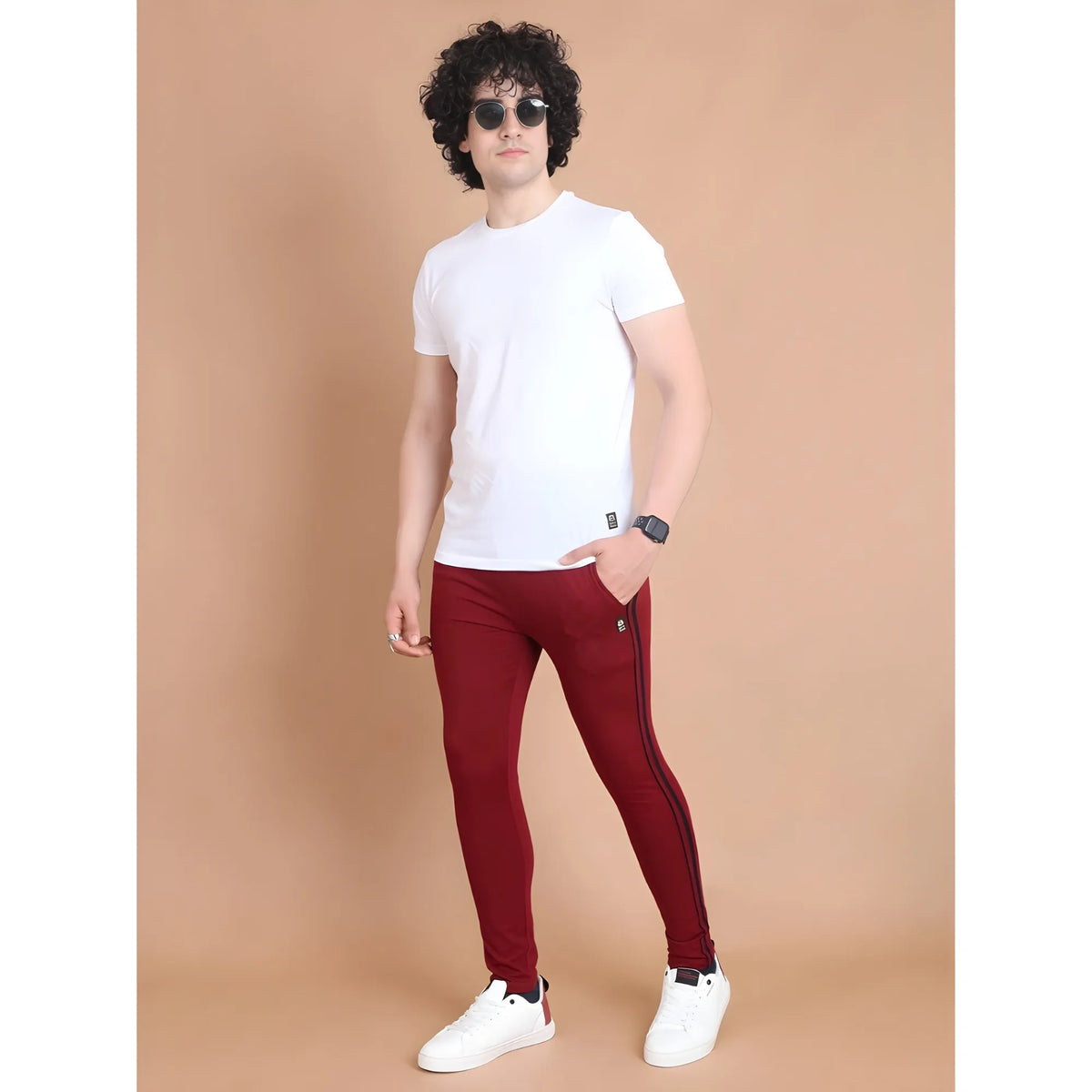 Men's Casual Cotton Striped Full Length Track Pant (maroon) | Men Signature Collection