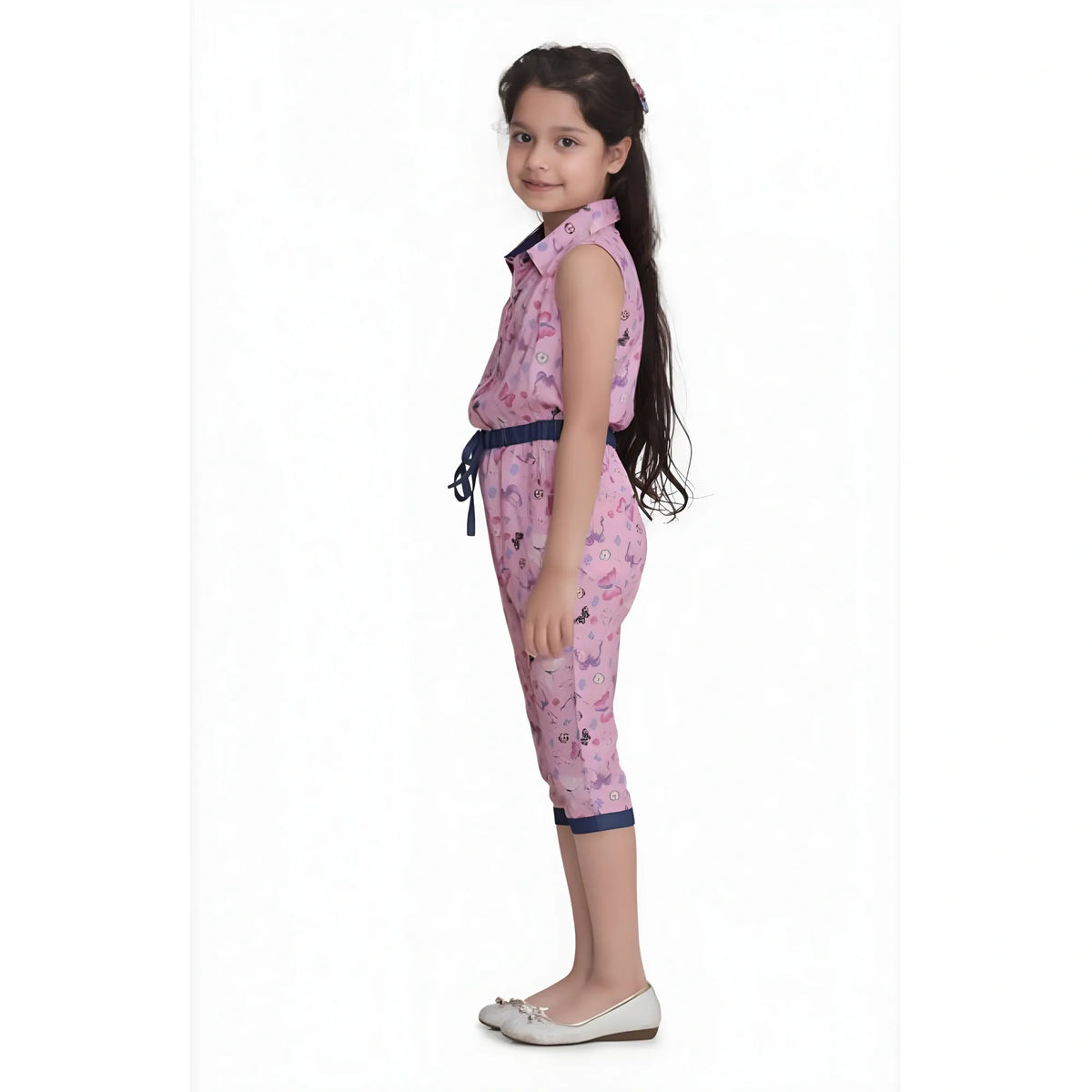 Girl's Cotton Printed Sleeveless Jumpsuit (pink) | Kids Signature Collection