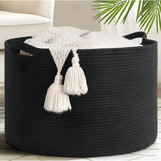 Cotton Basket 14x12 Inch Storage Basket For Clothes With Out Lid (Black)