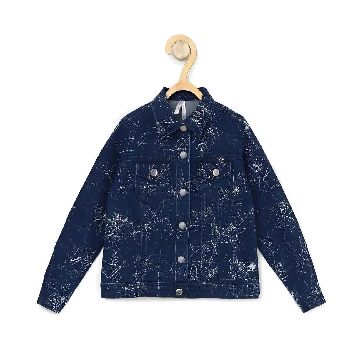 Girl's Denim Washed Flutter Jacket With Crinkle (blue) | Kids Signature Collection