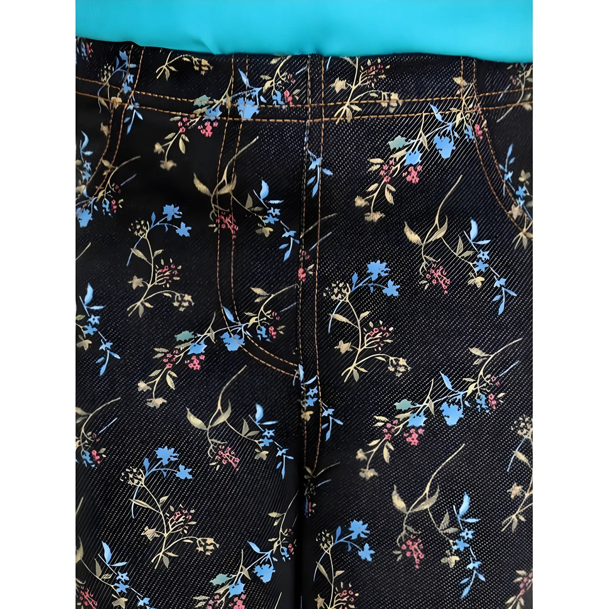 Girl's Cotton Lycra Floral Elasticated Jeggings (Multicolor)