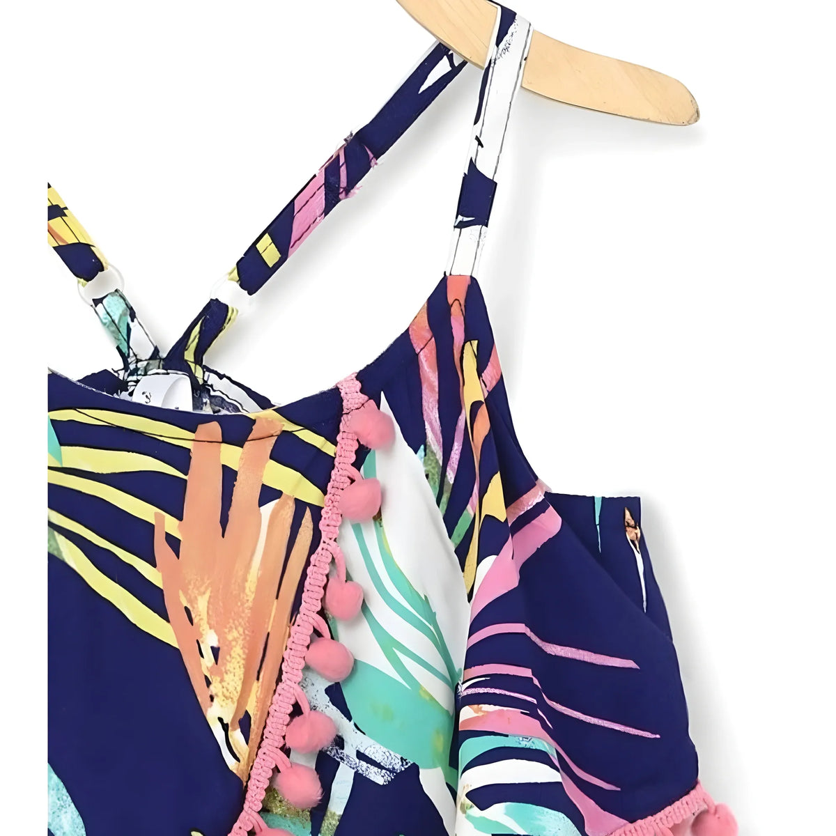 Girl's Rayon Printed Shoulder Straps Dress (navy Blue) | Kids Signature Collection