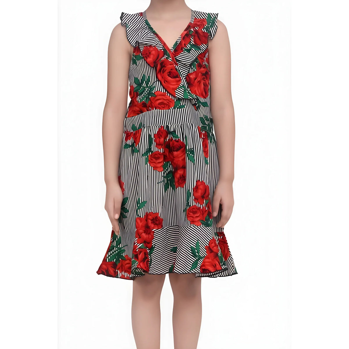 Girl's Polyester Crepe Floral Shoulder Straps Dress (red) | Kids Signature Collection