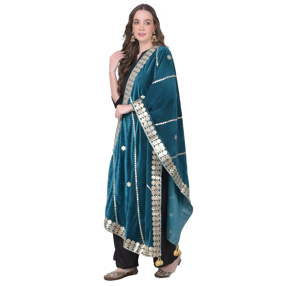Women's Velvet Gotta Patti Dupatta (teal, Length: 2.25 To 2.50 Mtr) | Women Signature Collection