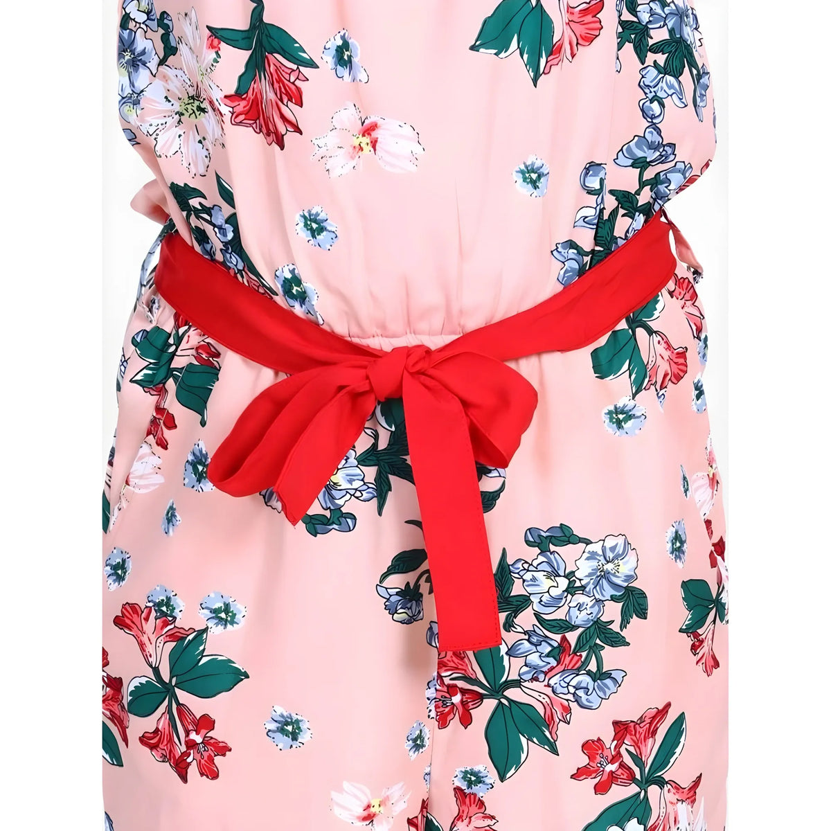 Girl's Polyester Crepe Floral Shoulder Straps Jumpsuit (peach Red) | Kids Signature Collection