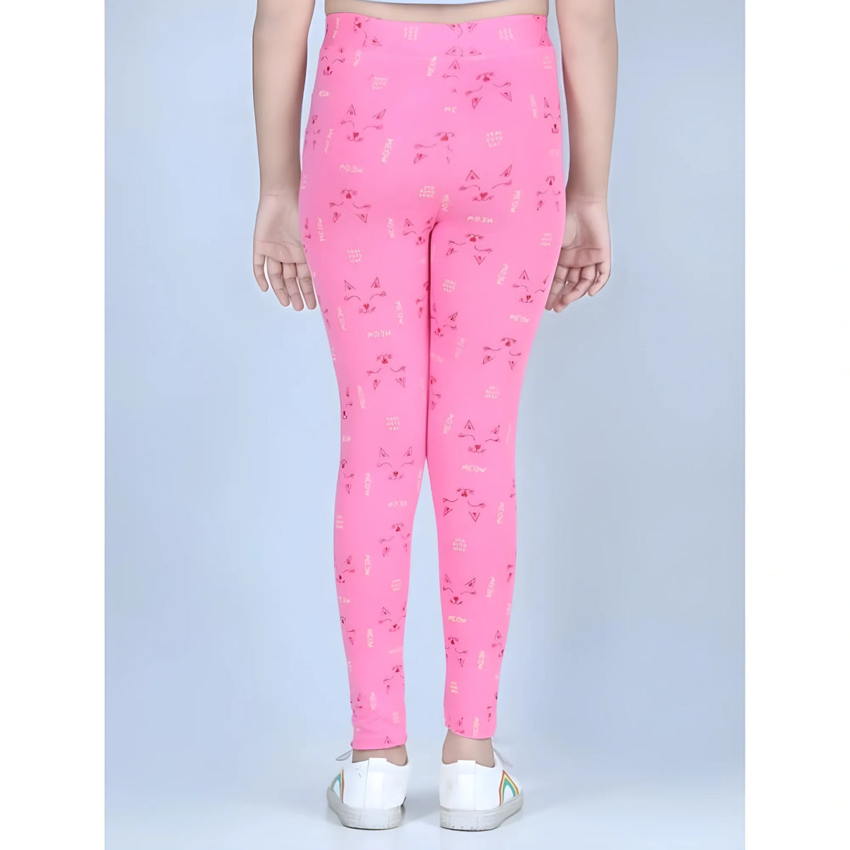Girl's Cotton Lycra Printed Elasticated Leggings (Pink)