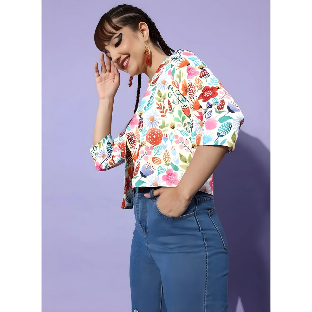 Women's Polyester Floral 3 4th Sleeves Shrug (multicolor) | Women Signature Collection