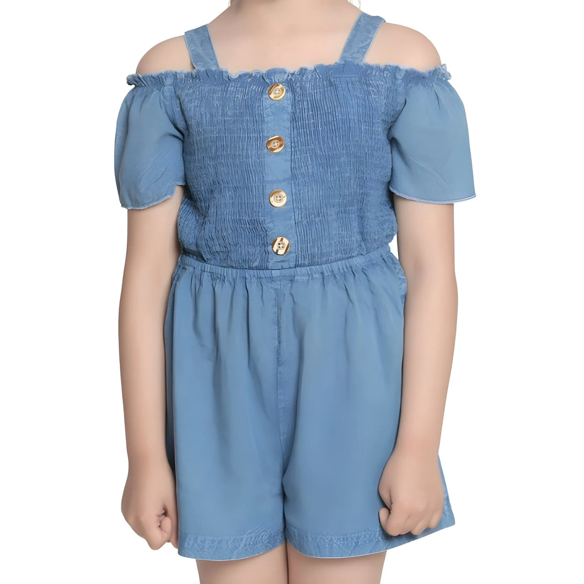 Girl's Rayon Solid Sleeveless Jumpsuit (blue) | Kids Signature Collection