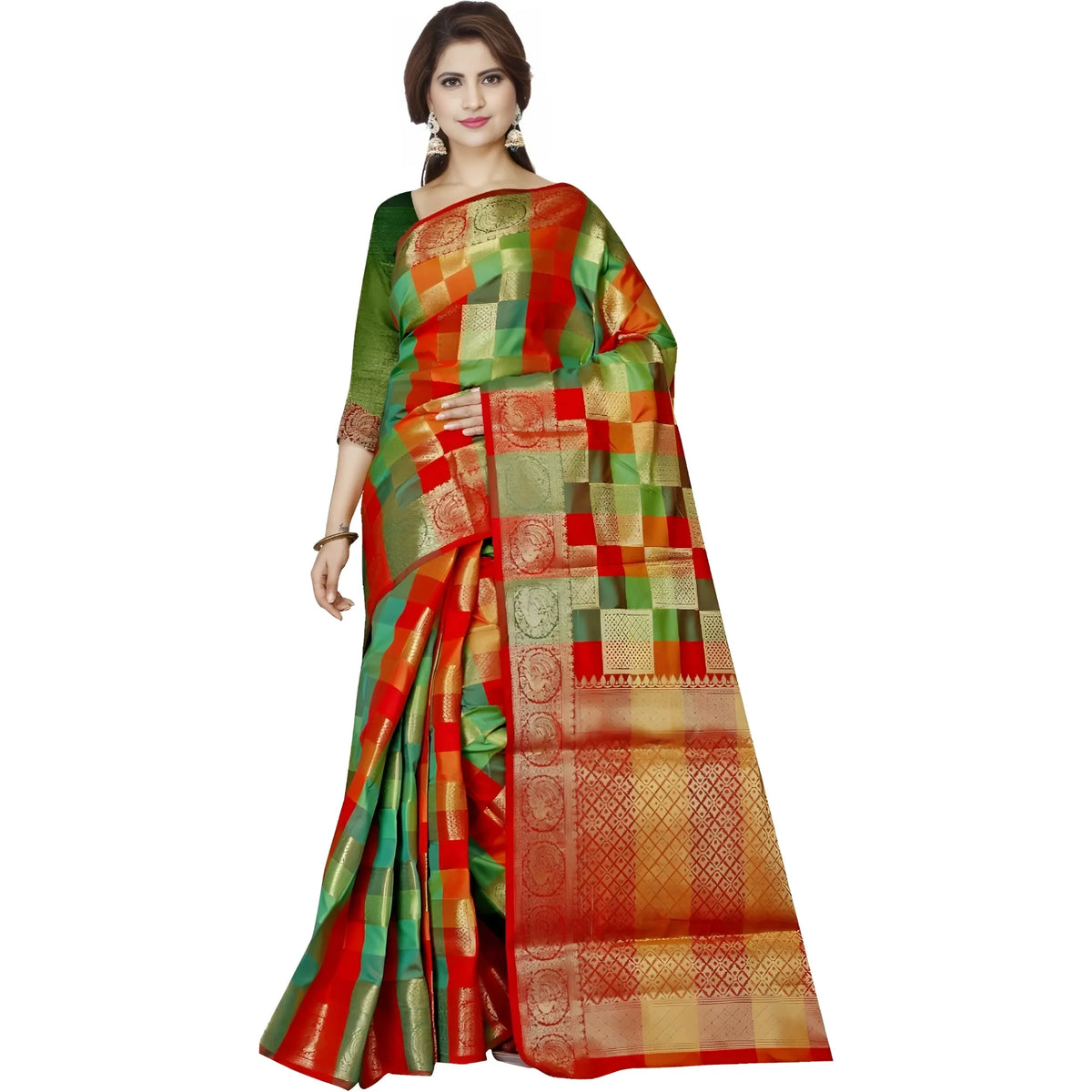 Women's Jacquard Woven Saree With Unstitched Blouse 5.5mtr (red) | Women Signature Collection