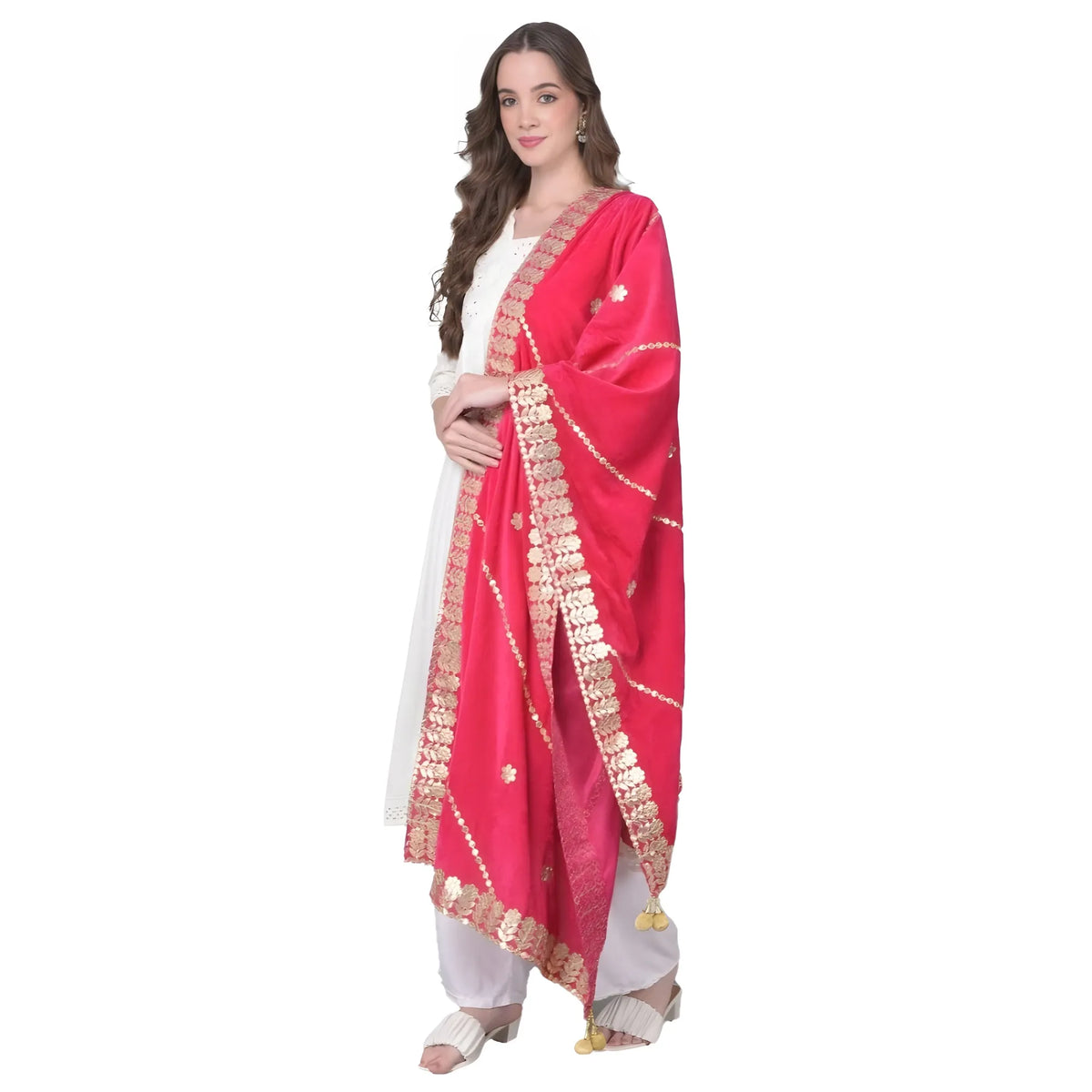 Women's Velvet Gotta Patti Dupatta (pink, Length: 2.25 To 2.50 Mtr) | Women Signature Collection