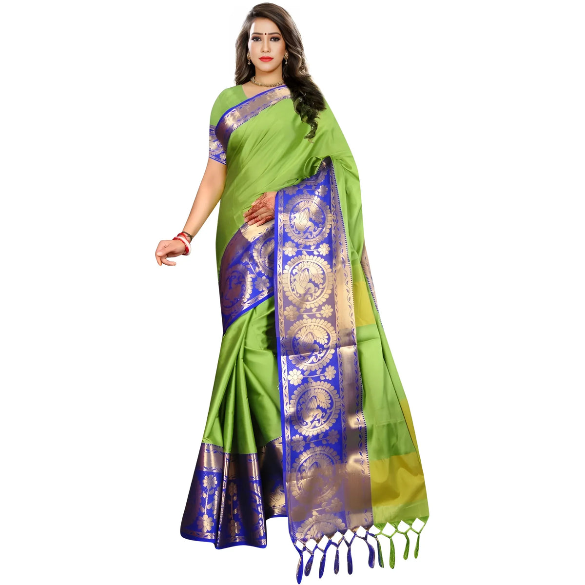Women's Jacquard Woven Saree With Unstitched Blouse 5.5mtr (green) | Women Signature Collection