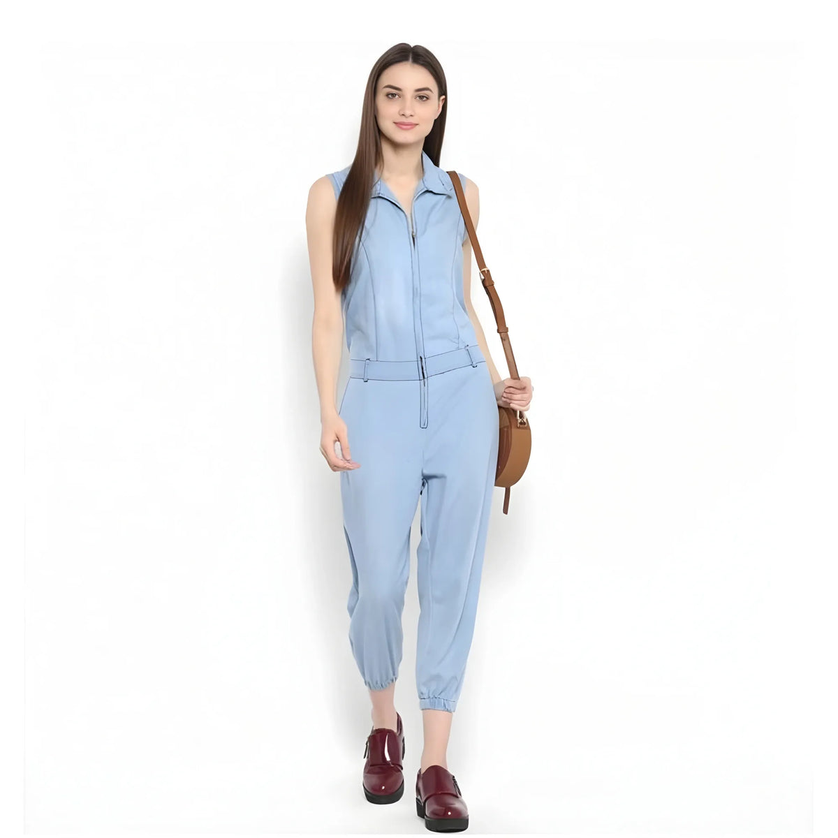 Women's Denim Solid Sleeveless Jumpsuit (blue) | Women Signature Collection