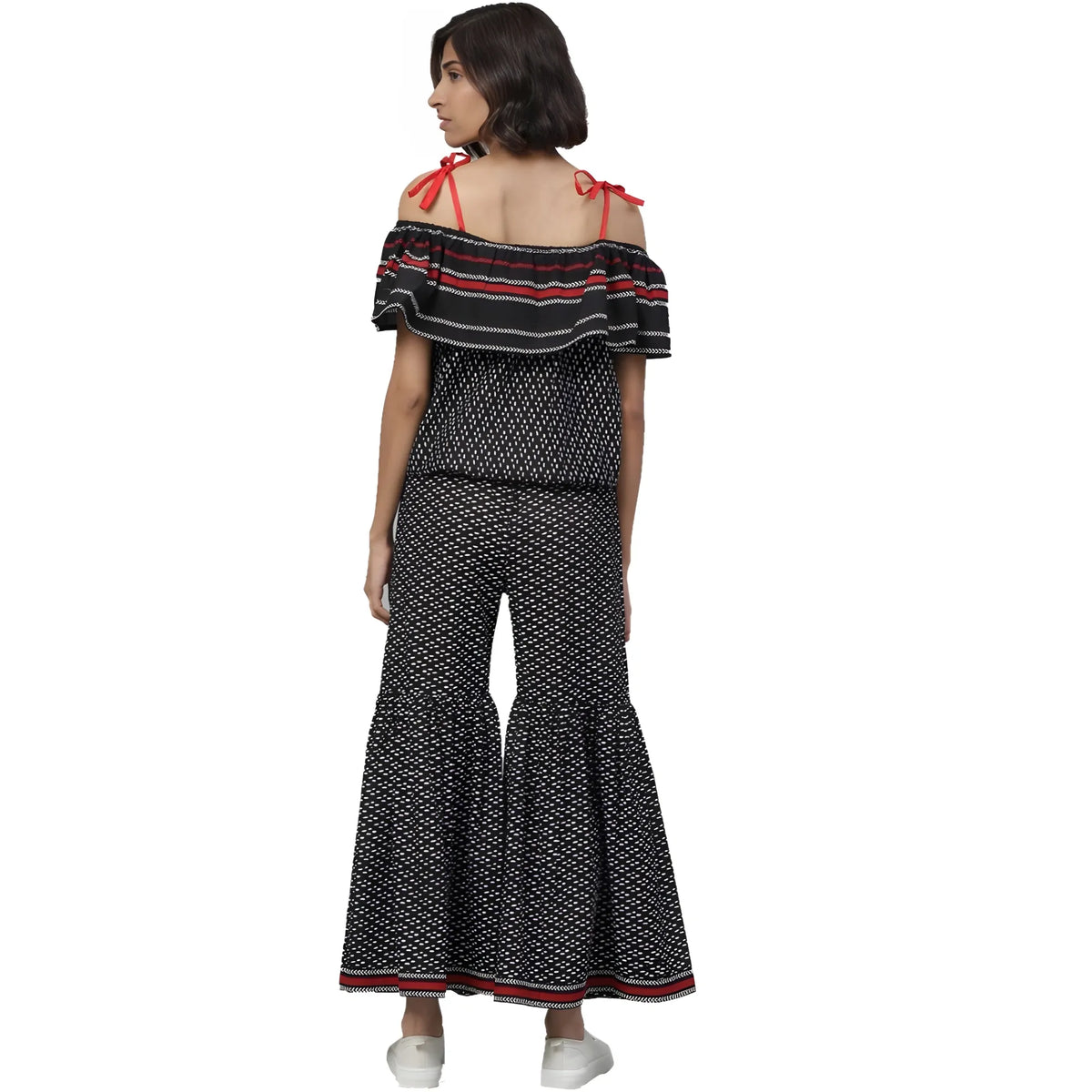 Women's Casual Shoulder Sleeve Geomatrical Printed Cotton Dress (black) | Women Signature Collection