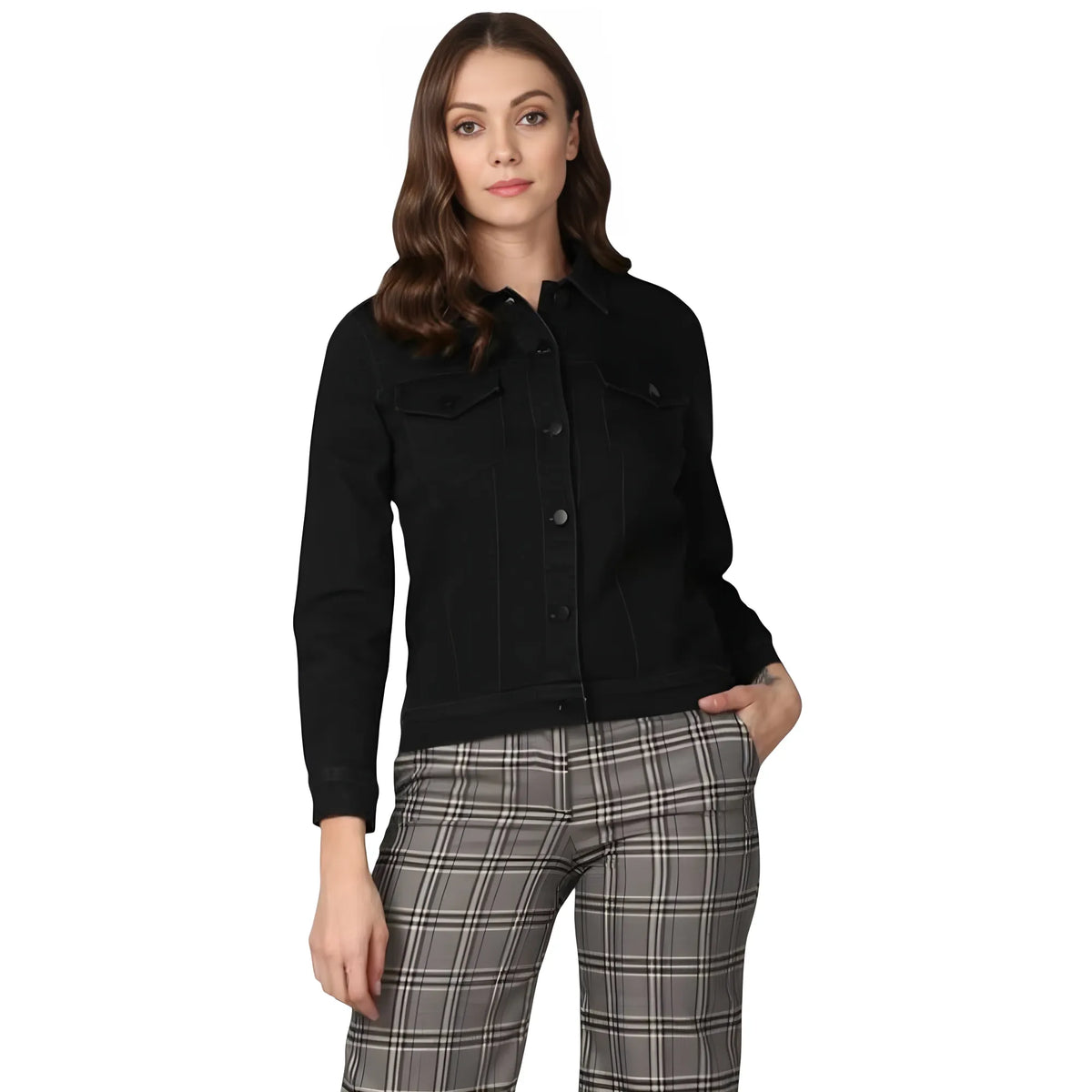 Women's Denim Solid Long Sleeve Jacket (black) | Women Signature Collection