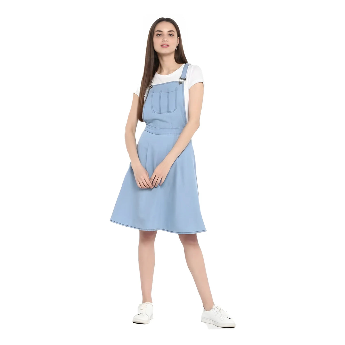 Women's Denim Solid Sleeveless Above Knee Dress (blue) | Women Signature Collection