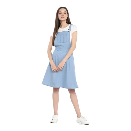 Women's Denim Solid Sleeveless Above Knee Dress (blue) | Women Signature Collection