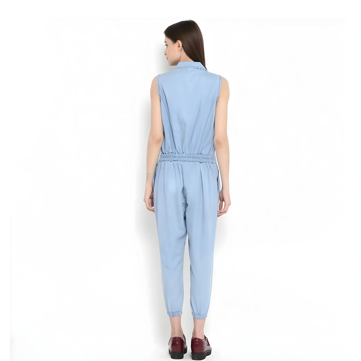 Women's Denim Solid Sleeveless Jumpsuit (blue) | Women Signature Collection
