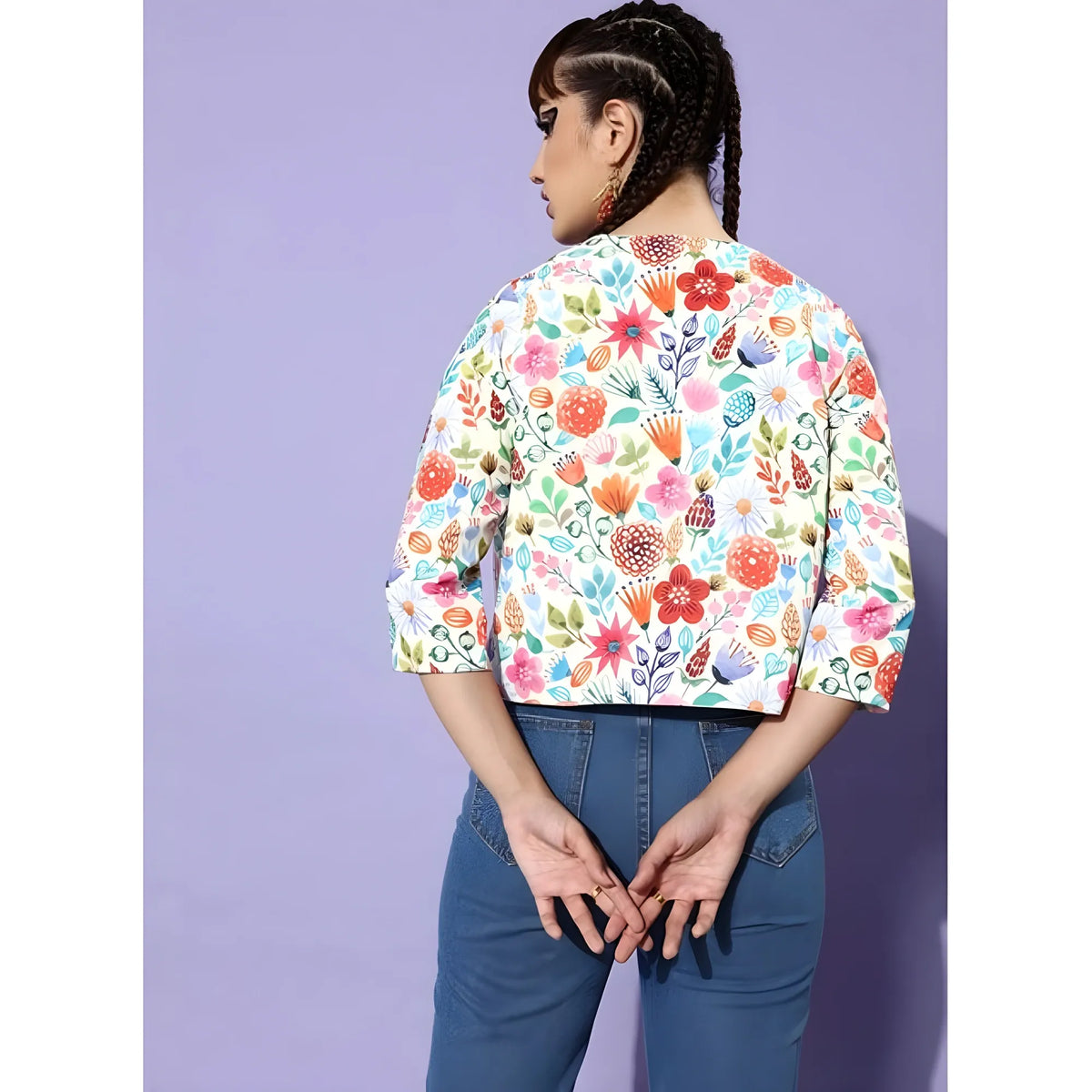 Women's Polyester Floral 3 4th Sleeves Shrug (multicolor) | Women Signature Collection