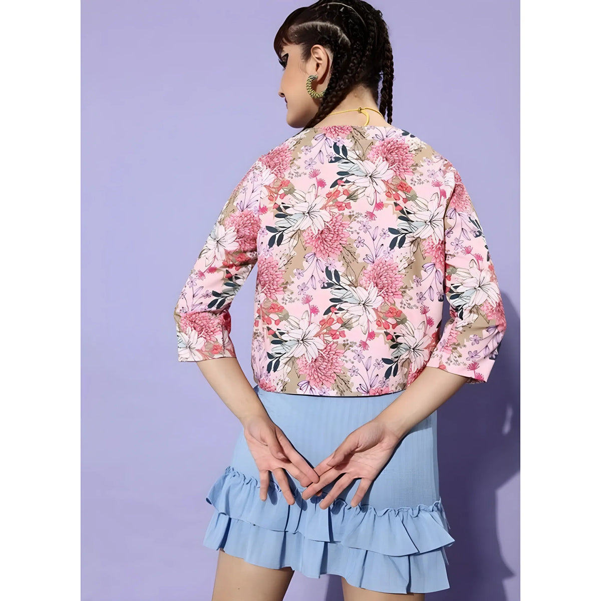 Women's Polyester Floral 3 4th Sleeves Shrug (peach) | Women Signature Collection