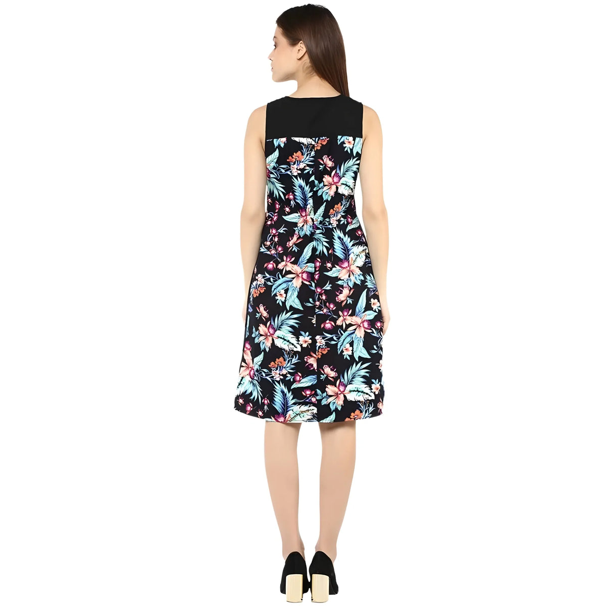 Women's Polyester Printed Sleeveless Above Knee Dress (black Multicolor) | Women Signature Collection
