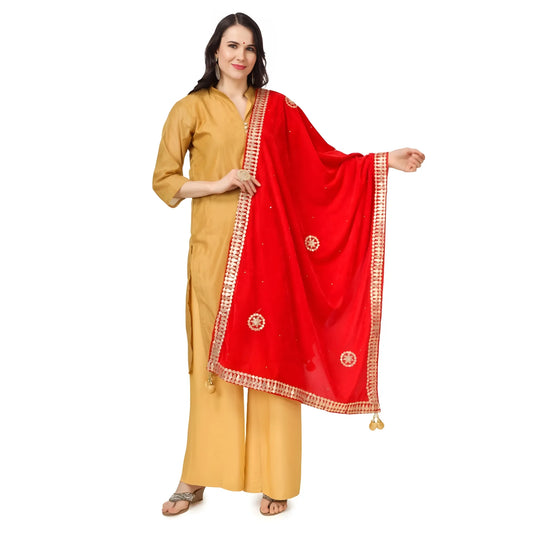 Women's Velvet Gotta Patti Dupatta (Red, Length:  2.25 to 2.50 Mtr)
