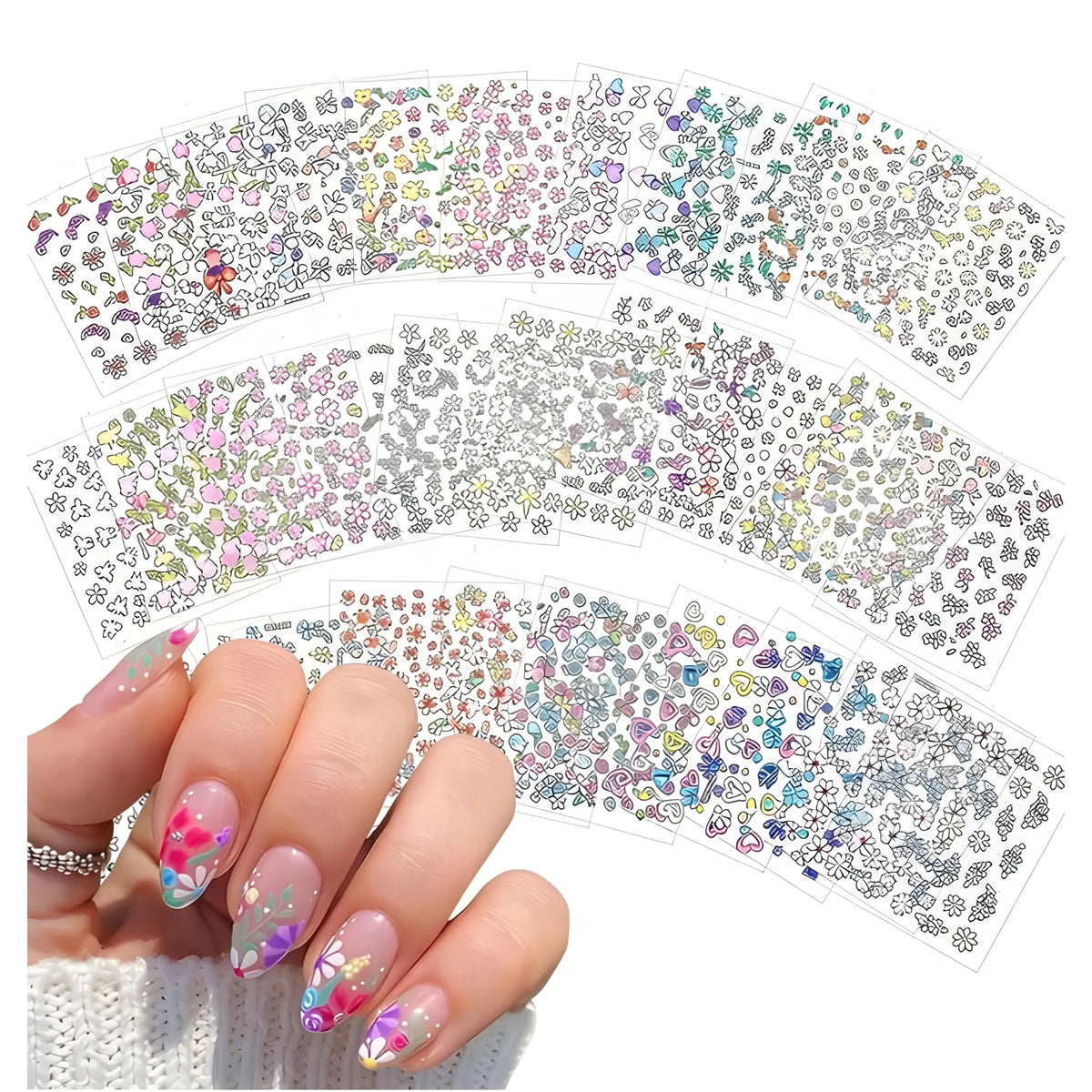 Prism Floral Plastic Nail Art Stickers