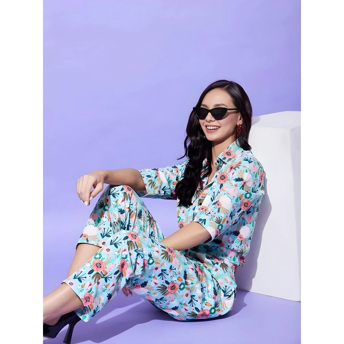 Women's Polyester Floral 3 4th Sleeve Co Ord Set (multicolor) | Women Signature Collection