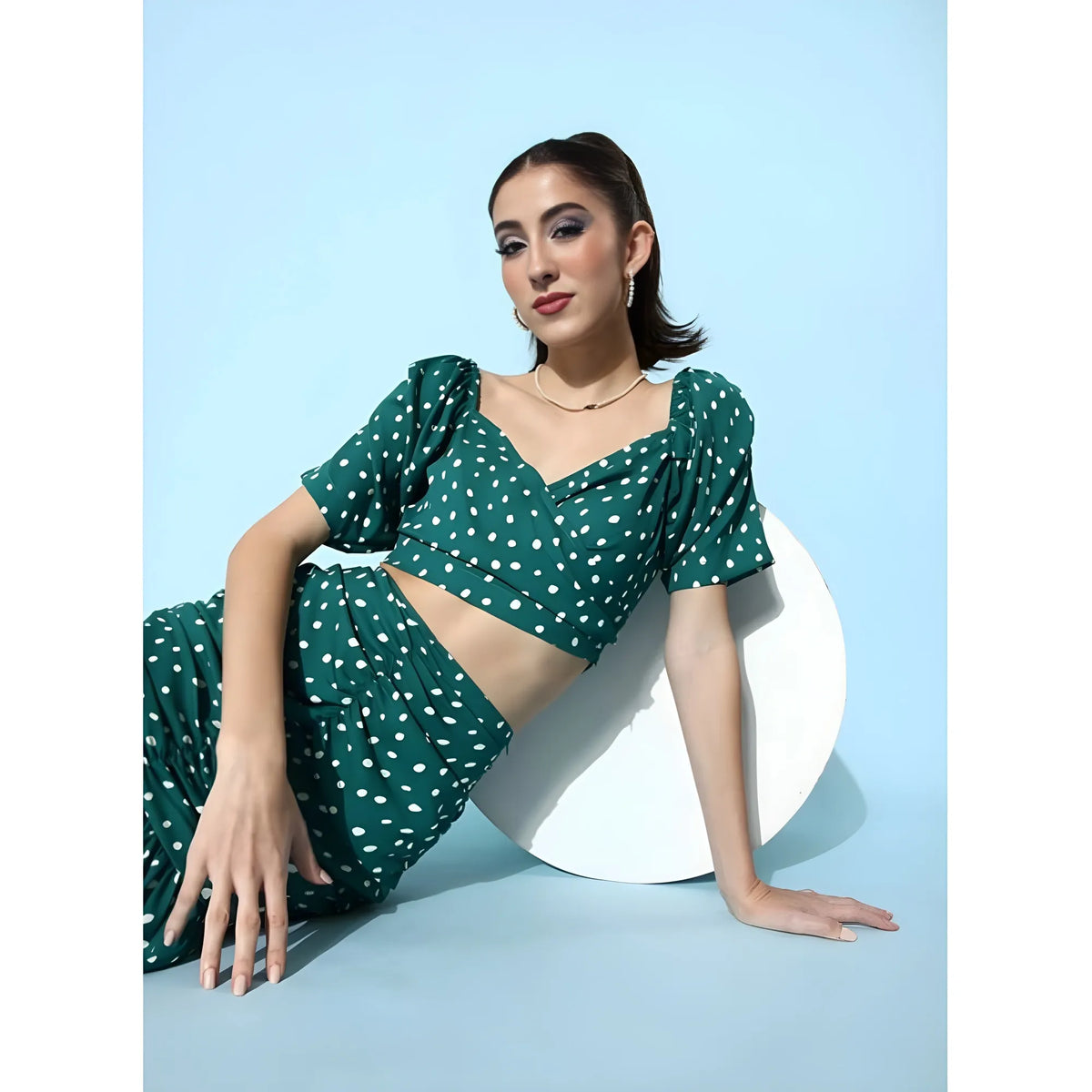 Women's Polyester Floral Short Sleeve Co Ord Set (green) | Women Signature Collection