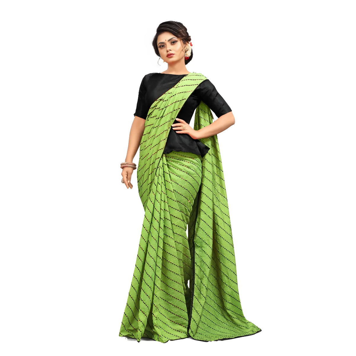 Women's Vichitra Saree With Blouse (lightgreen, 5 6 Mtrs) | Women Signature Collection