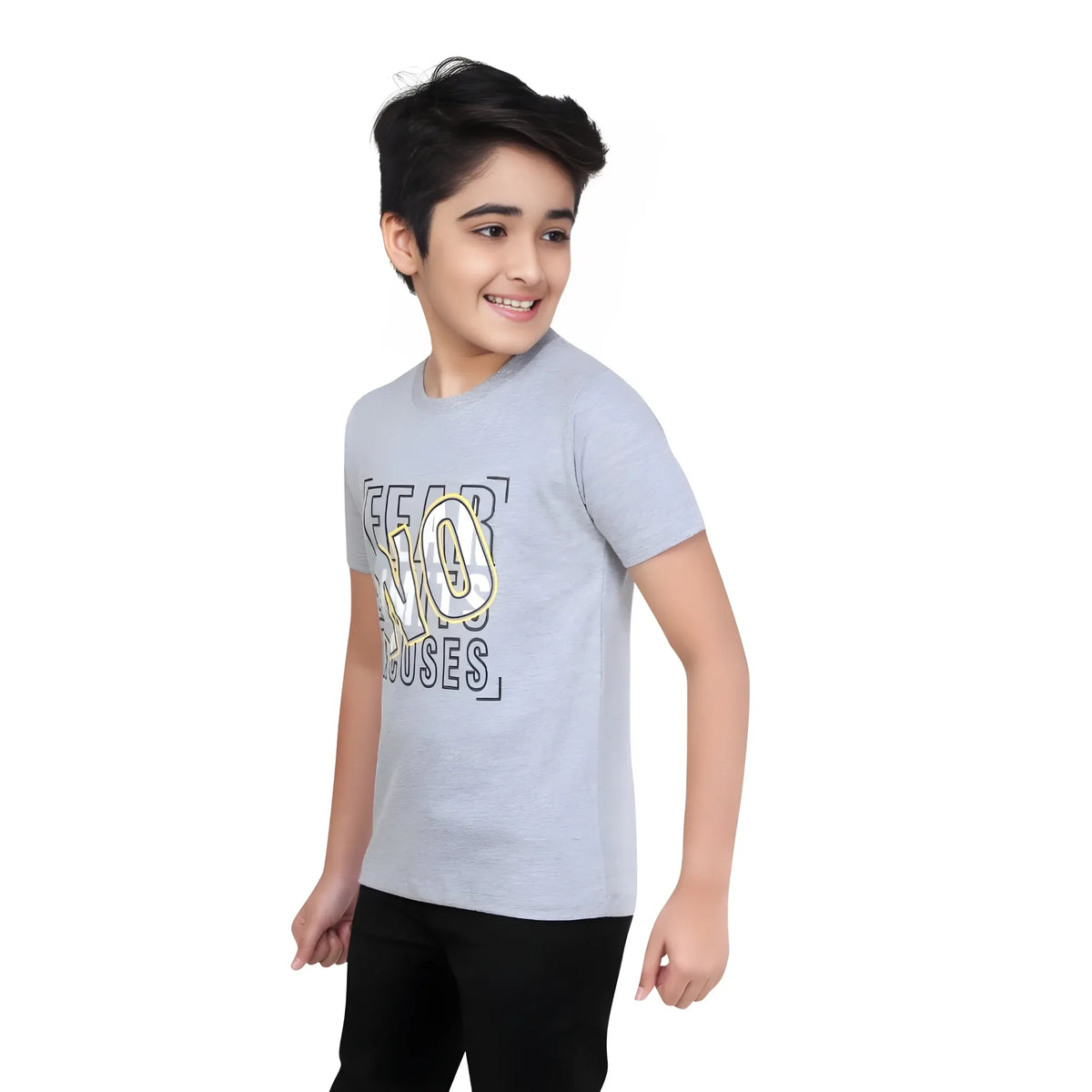 Boy's Cotton Grapic Printed Round Neck T-Shirt (Grey Melange)