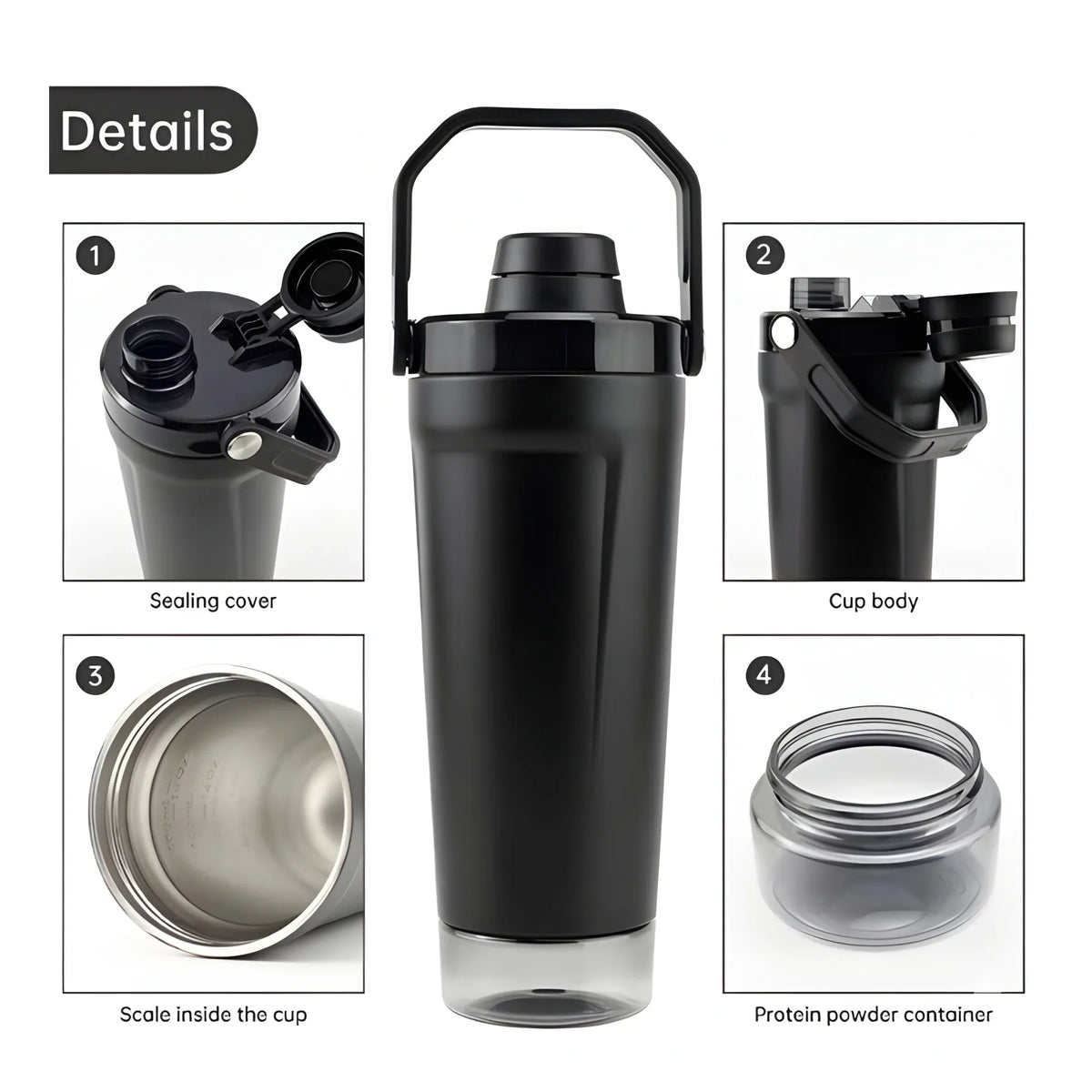 Prism Essential Stainless Steel Gym Water Bottle with Carry Strap