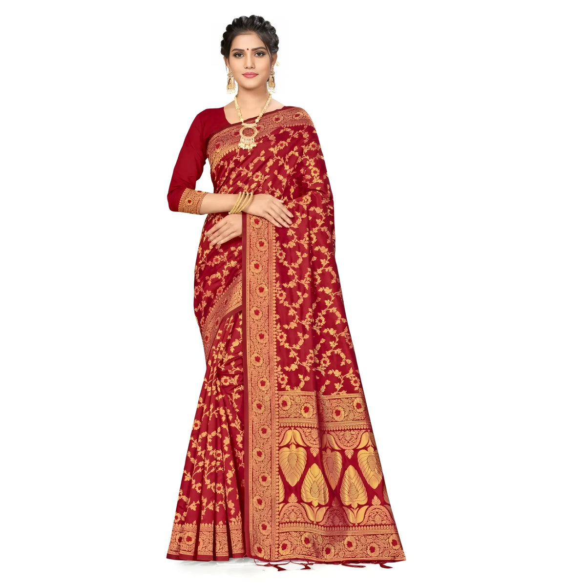 Women's Banarasi Silk Saree With Blouse (maroon, 5 6mtrs) | Women Signature Collection