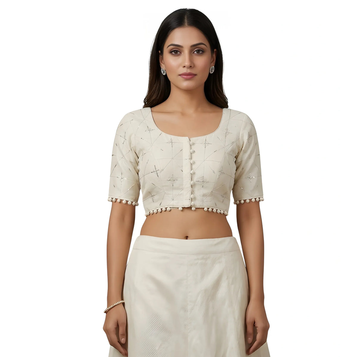 Ivory Pri Women's Cotton Printed Half sleeve Round Neck Padded Readymade Blouse