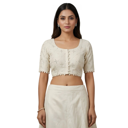 Ivory Pri Women's Cotton Printed Half sleeve Round Neck Padded Readymade Blouse