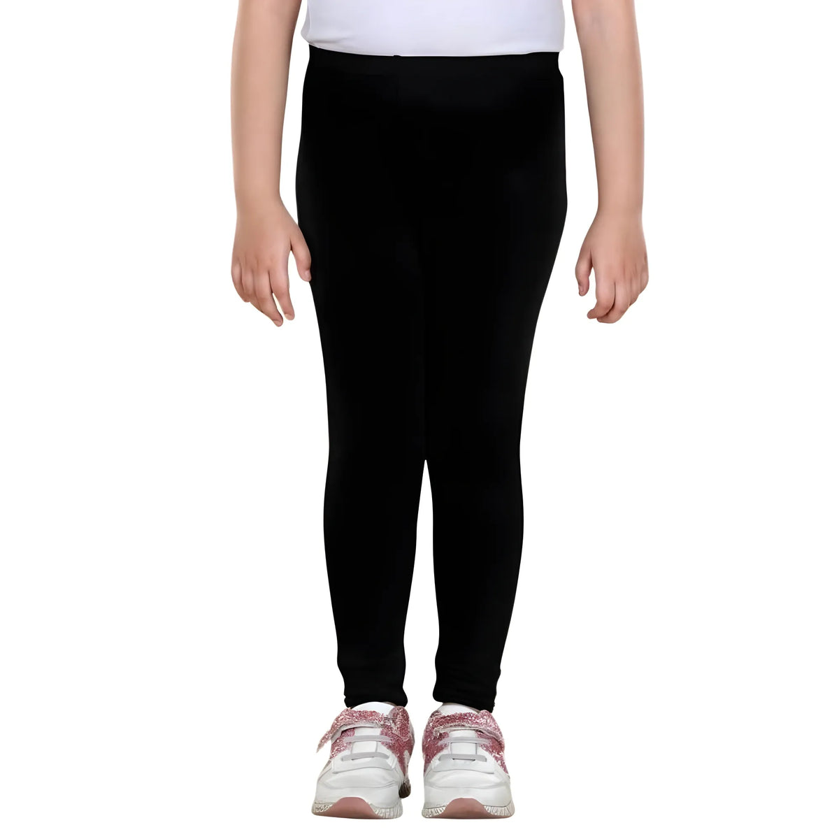 Girl's Cotton Lycra Solid Elasticated Leggings (Black)
