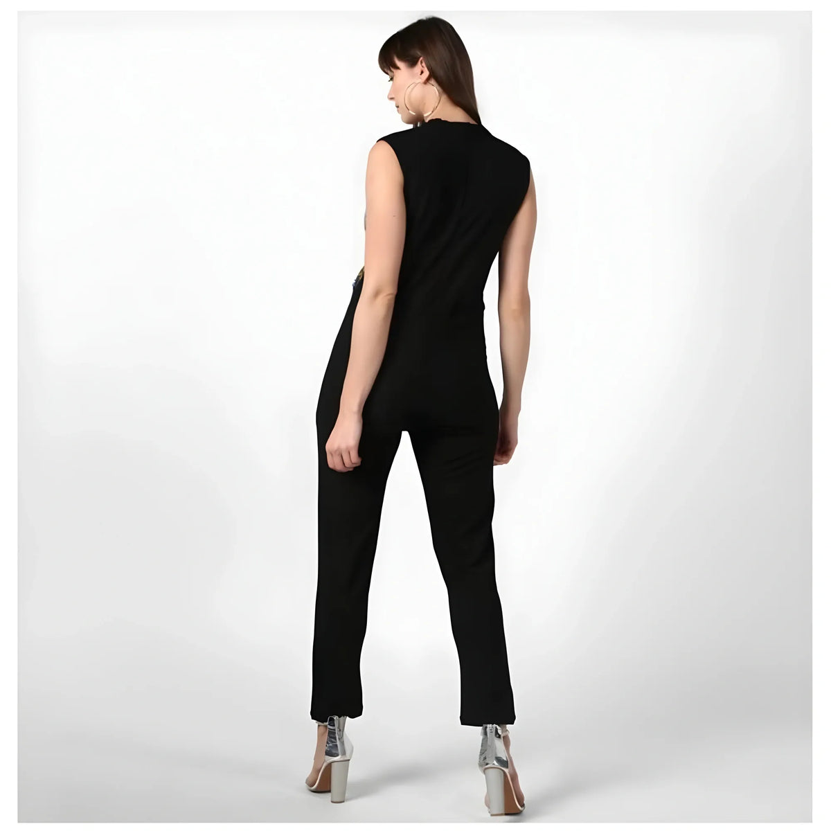 Women's Polyester Embellished Sleeveless Jumpsuit (black) | Women Signature Collection