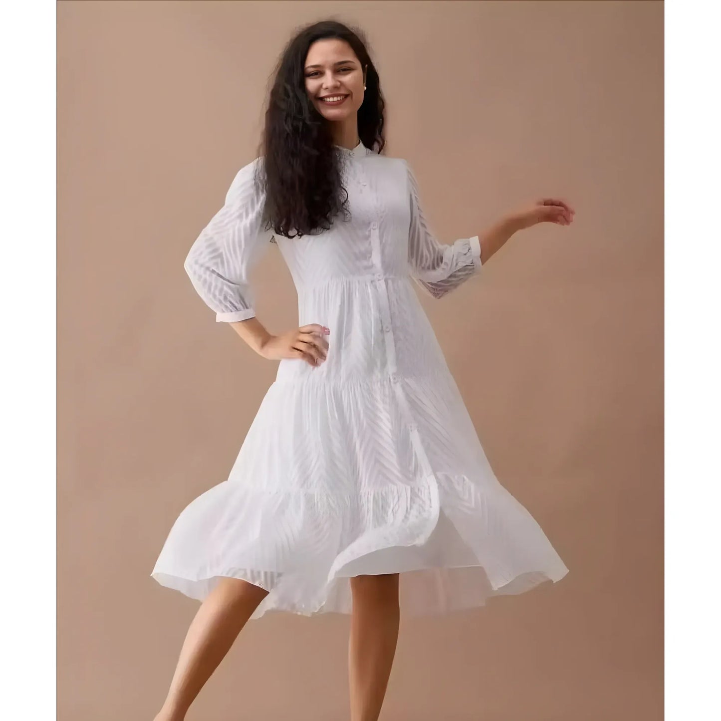 Dara Chevron Combo Of Single Ornamentation Show Button Stitch Type Stitched Dress