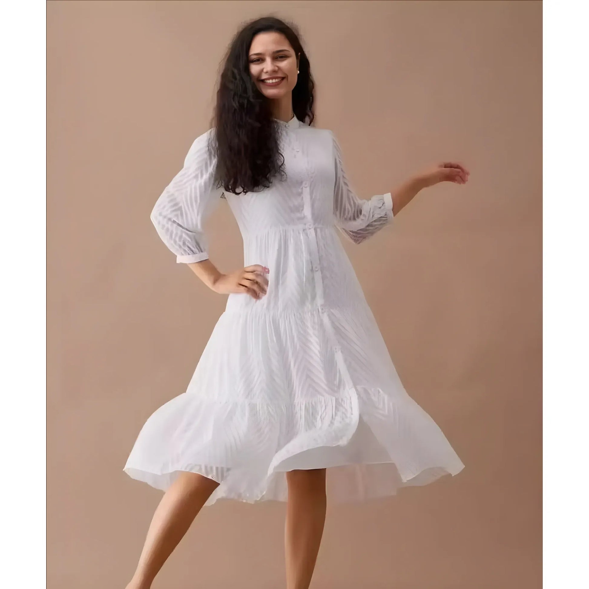 Dara Chevron Combo Of Single Ornamentation Show Button Stitch Type Stitched Dress