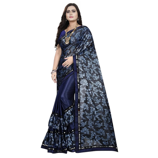 Women's Lycra Blend Saree with Blouse (Blue, 5-6 Mtrs)