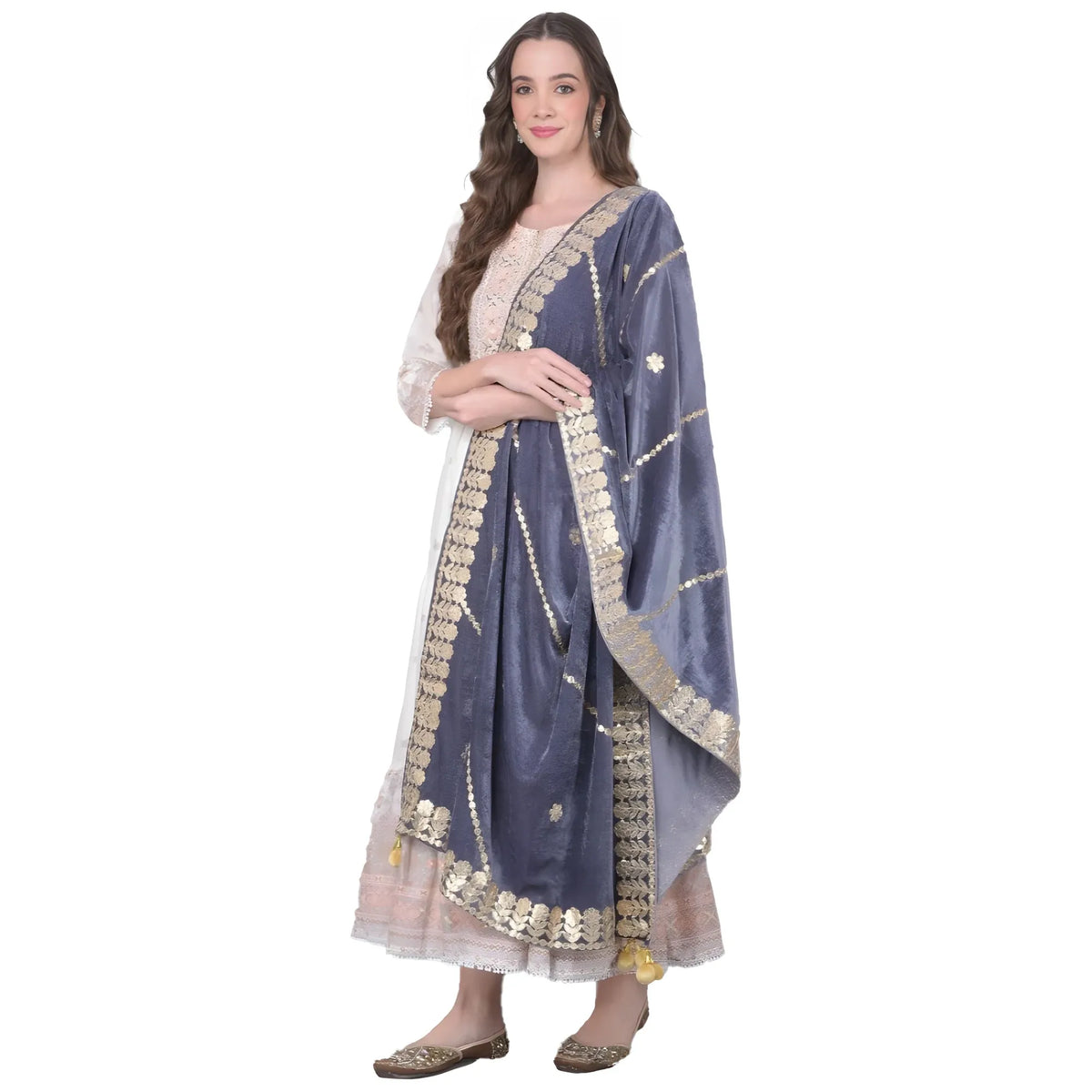Women's Velvet Gotta Patti Dupatta (grey, Length: 2.25 To 2.50 Mtr) | Women Signature Collection