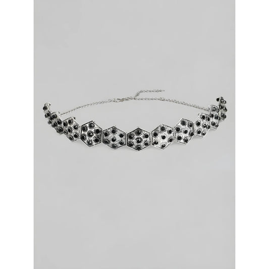 Women's Rose Gold Plated Alloy Choker (Silver &amp; Black)