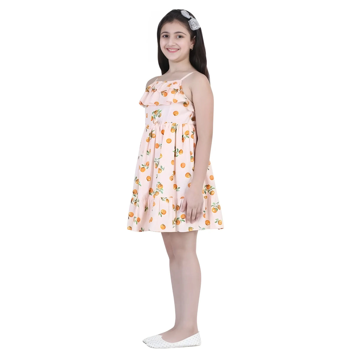 Girl's Rayon Printed Sleeveless Dress (orange) | Kids Signature Collection