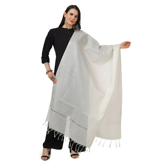 Women's Chanderi Solid Dupatta (White, Length:  2.25 to 2.50 Mtr)