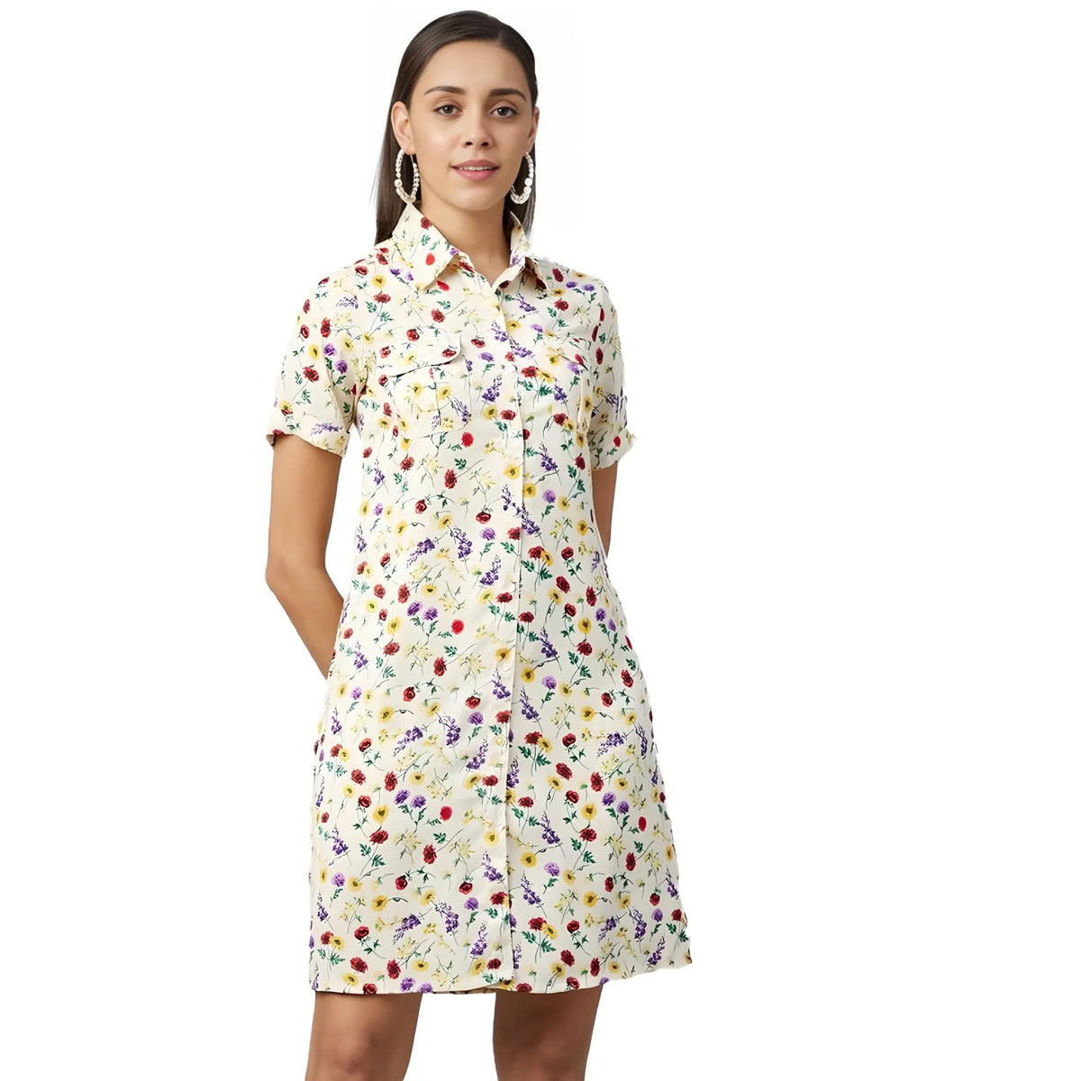 Women's Polyester Floral Short Sleeve Above Knee Dress (multicolor) | Women Signature Collection