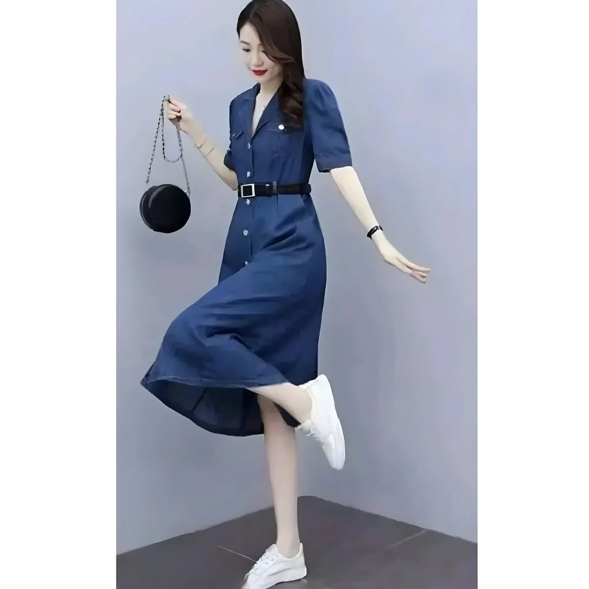 Women's Casual Denim Half Sleeves Dress (blue) | Women Signature Collection