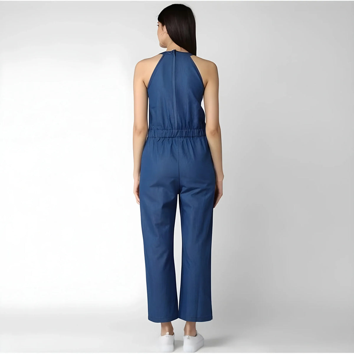 Women's Denim Solid Sleeveless Jumpsuit (blue) | Women Signature Collection