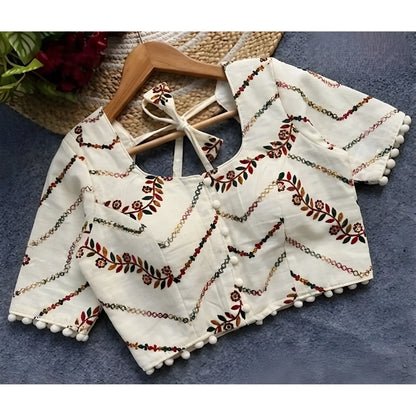 Ivory Pri Women's Cotton Printed Half sleeve Round Neck Padded Readymade Blouse