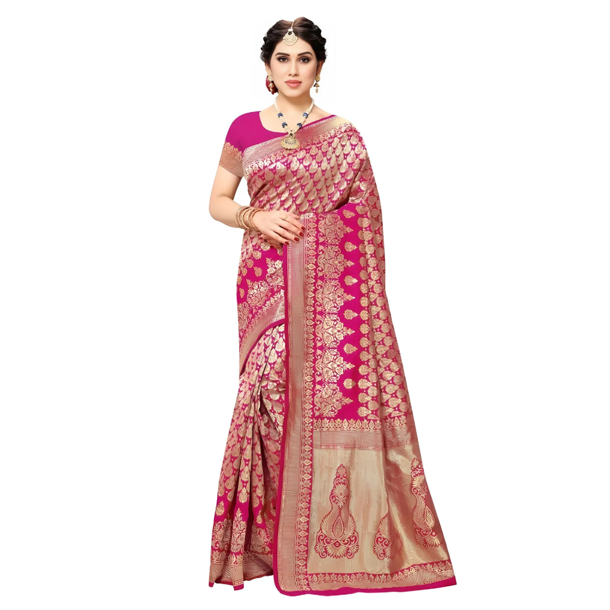Women's Jacquard Silk Kanjivaram Jacquard Silk Saree With Blouse (pink, 5 6 Mtrs) | Women Signature Collection